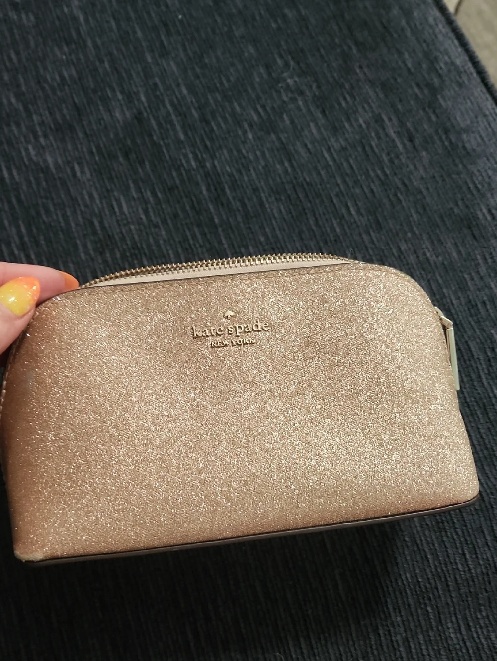 kate spade glitter cosmetic pouch - rose gold shimmer